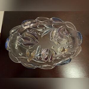 1970s Multicolor Etched Crystal Oval Platter Likely Studio Nova